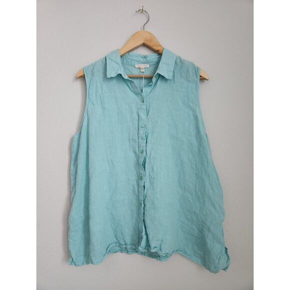 Eillen Fisher Garment-Dyed Handkerchief‎ Linen Sleeveless Shirt | Size XL - Picture 2 of 7